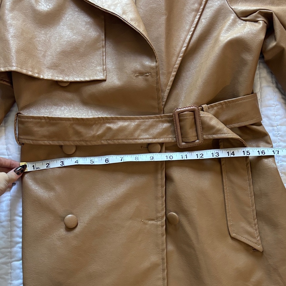 Faux Leather Trench Coat - Tan - Picture 8 of 12